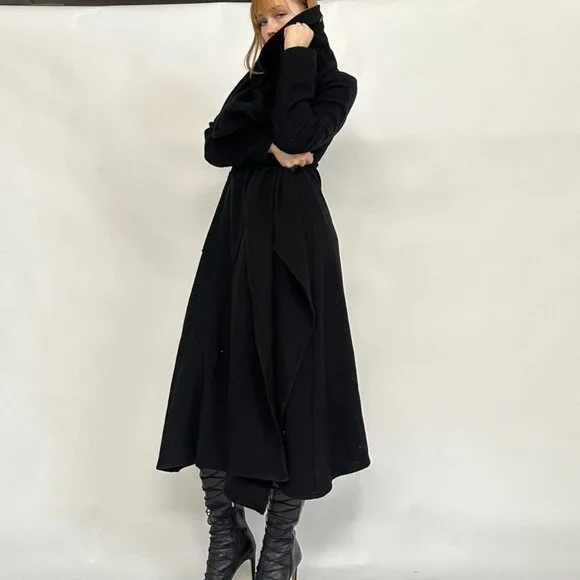 Sarah Pacini Wool Black Duster Jacket - Picture 9 of 9